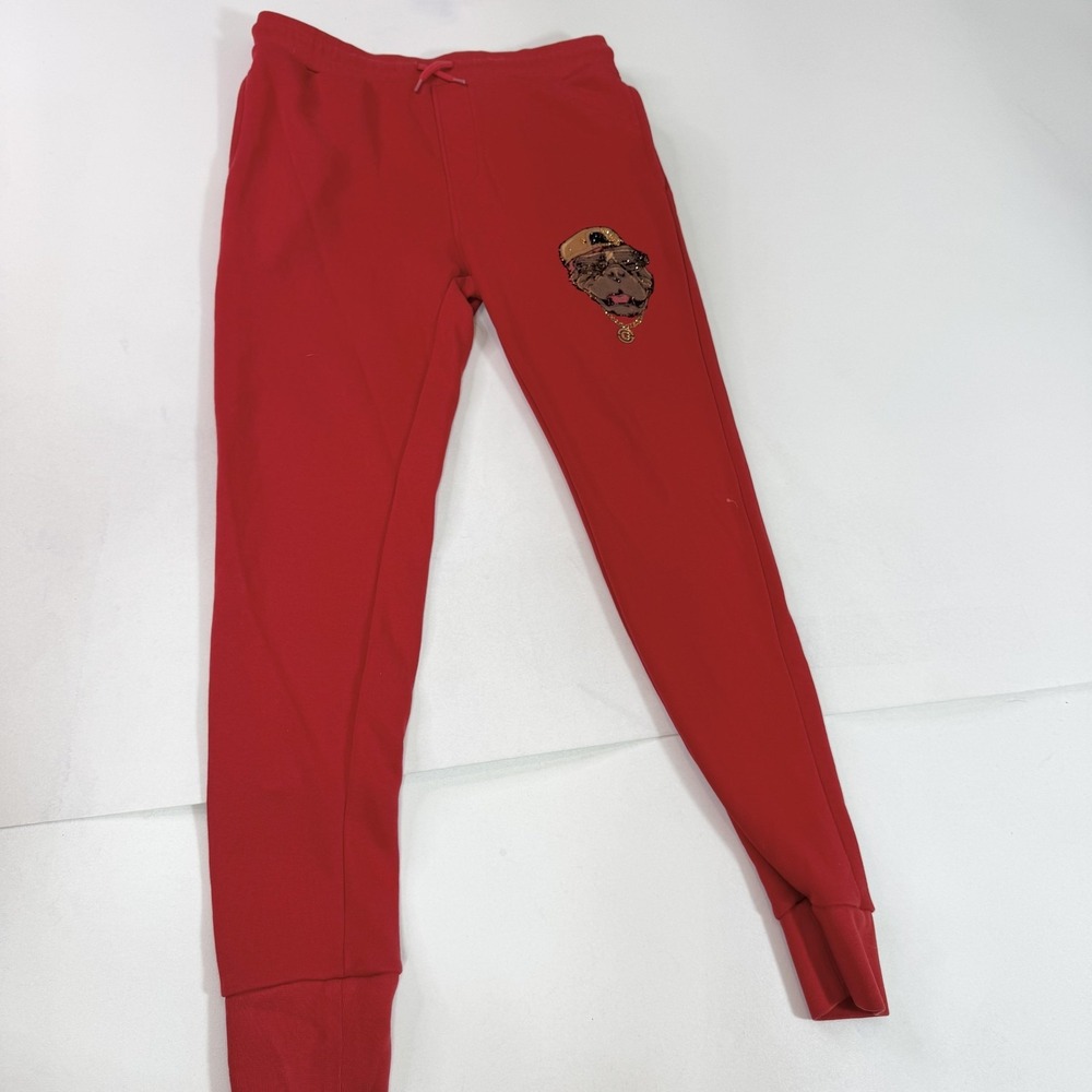 Salvatore Gallano Pants Mens Large Red Jogger Dog Graphic Hip Hop Streetwear